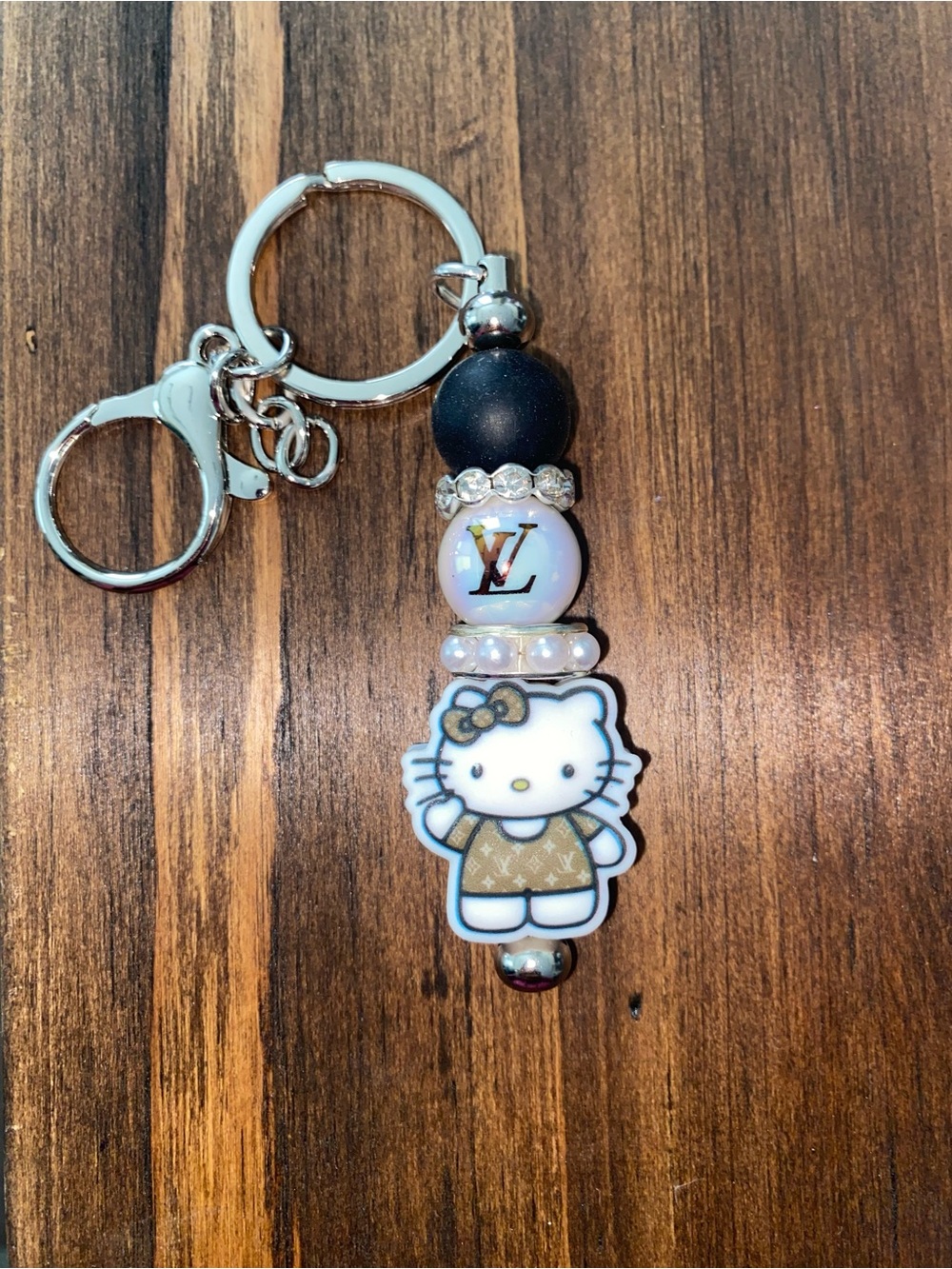 New Hello Kitty Charm Keychain - White, Black & Gold Accents
